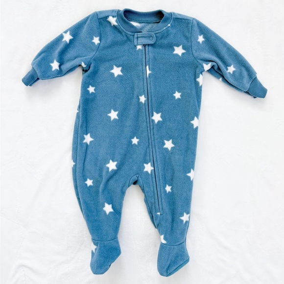 Primary Fleece Star Footie Slate Blue Ivory Star 0-3 months - Picture 1 of 5